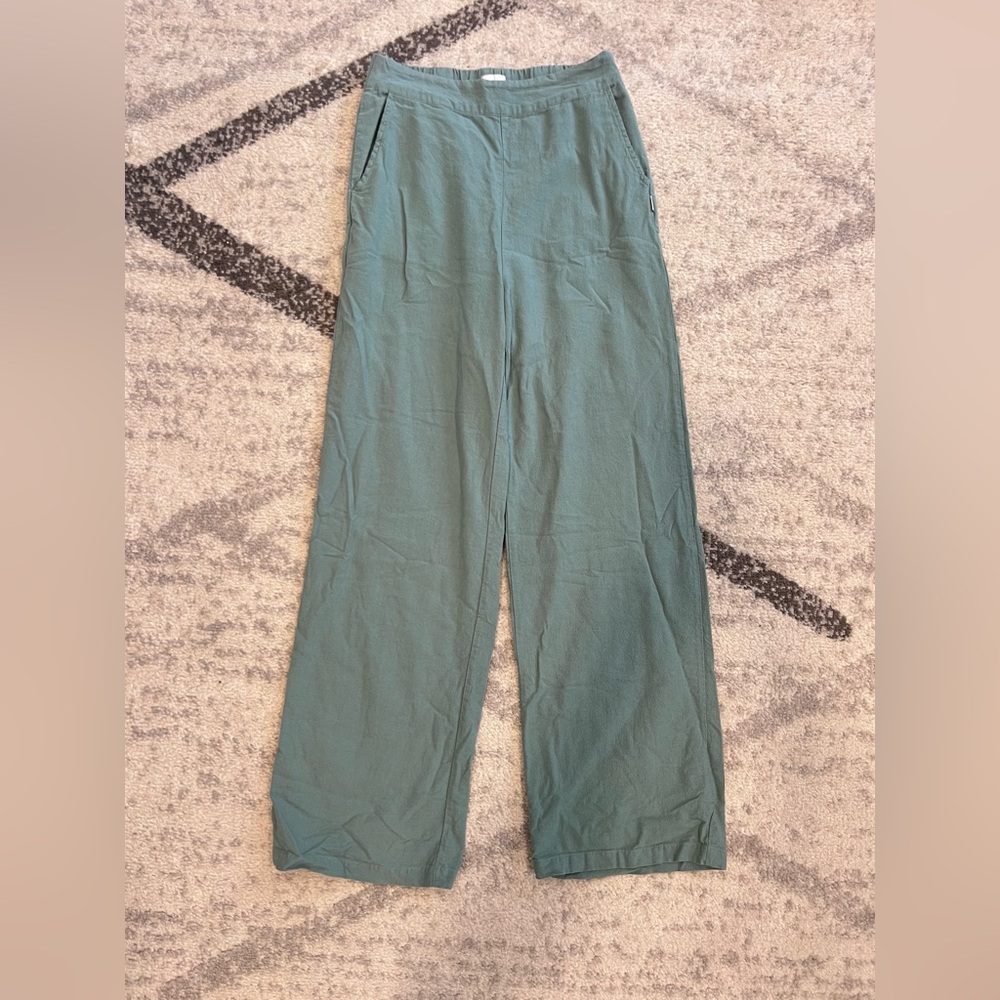 Women’s RHYTHM. Classics Teal Wide Leg Linen Pants ~ Small